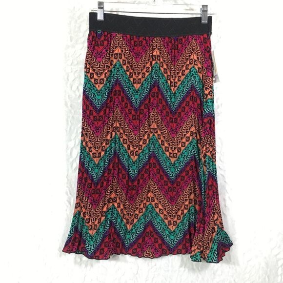 NEW LuLaRoe native print midi skirt Jill small NWT wide waist band plisse pleats - Picture 2 of 7